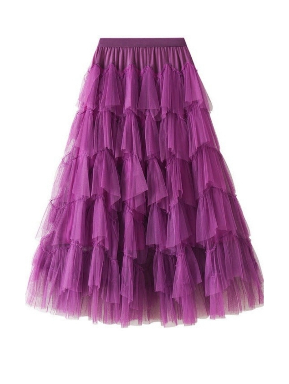 New Tiered Chiffon Midi Skirt Purple